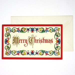 Vintage Unused Merry Christmas and Happy New Year Embossed Greeting Card with Festive Red Border and Floral Design Holiday Season Greetings zdjęcie 4