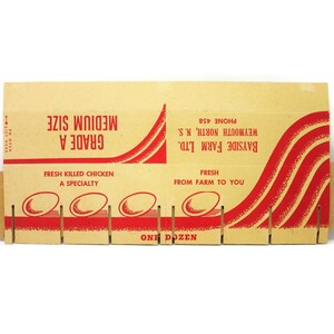 Vintage Unused Paper Egg Carton Bayside Farm Brand Grade A Medium Eggs with Strong Red Graphics Adds Farmhouse Style to Kitchen Home Decor