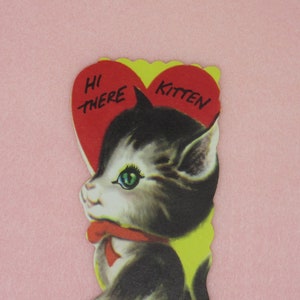 Vintage Unused Valentines Day Card Featuring a Retro Kitty with Green Eyes Hi There Kitten Be Mine Perfect for Your Valentine or Sweetheart image 4