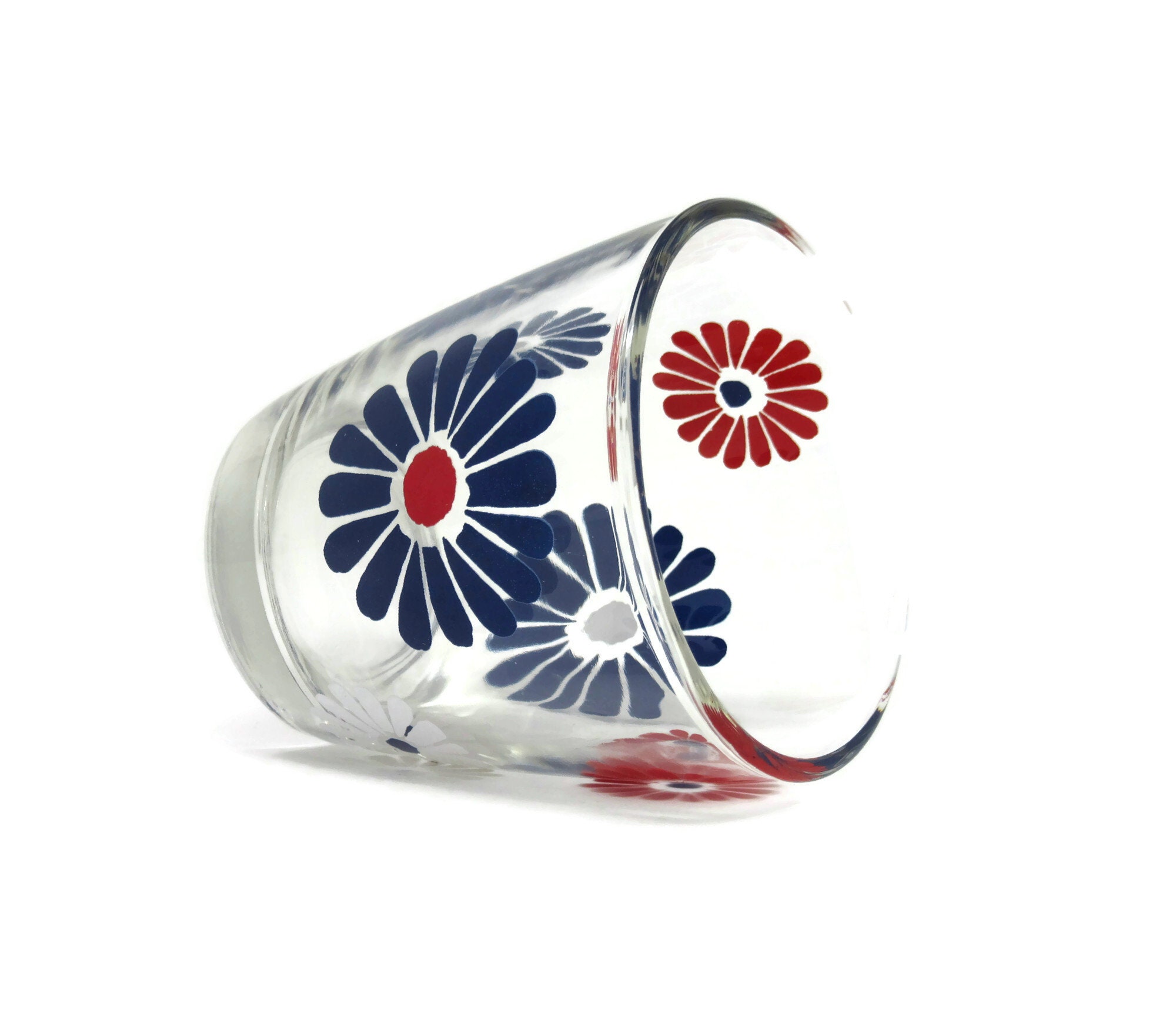 Vintage Hazel Atlas Sour Cream Glass Red, White and Blue Daisy