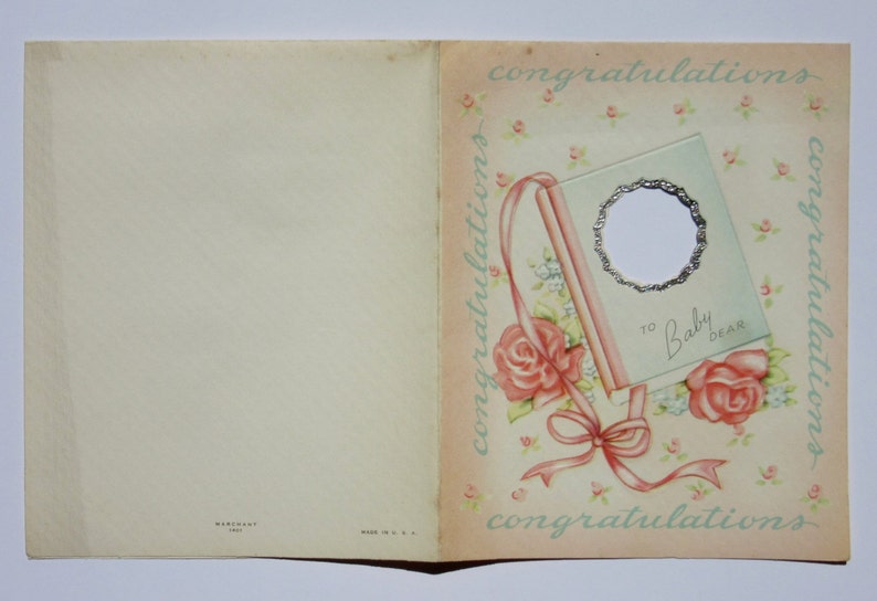Vintage Newborn Baby Card Styled Like a Photo Album with Silver Embellished Cut-out Congratulations Card for New Parents Made in USA