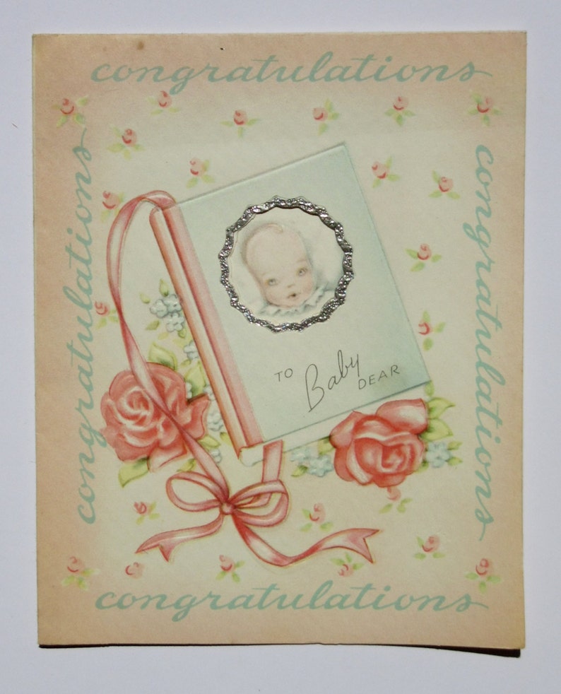 Vintage Newborn Baby Card Styled Like a Photo Album with Silver Embellished Cut-out Congratulations Card for New Parents Made in USA