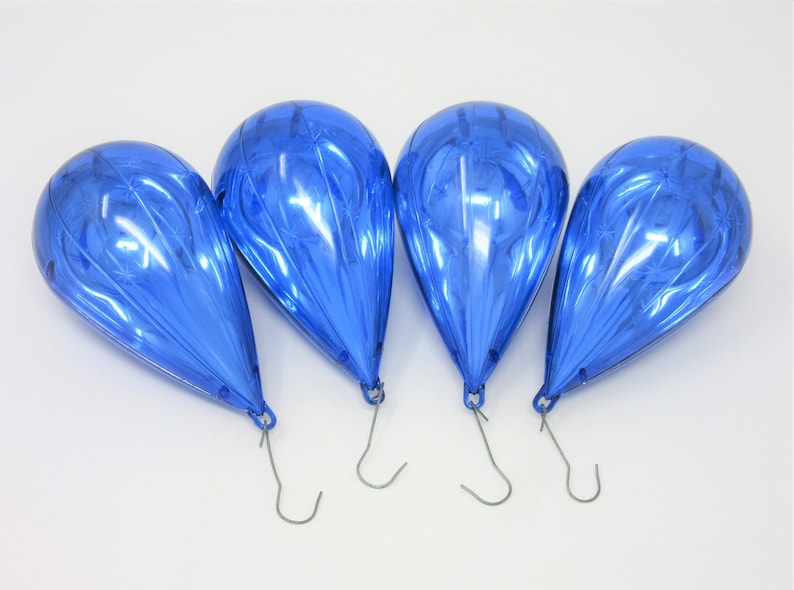 Vintage Jewelbrite Christmas Tree Ornaments Blue Teardrop Shape Set of Four in Original Box Shiny Plastic Unbreakable Holiday Decorations image 7