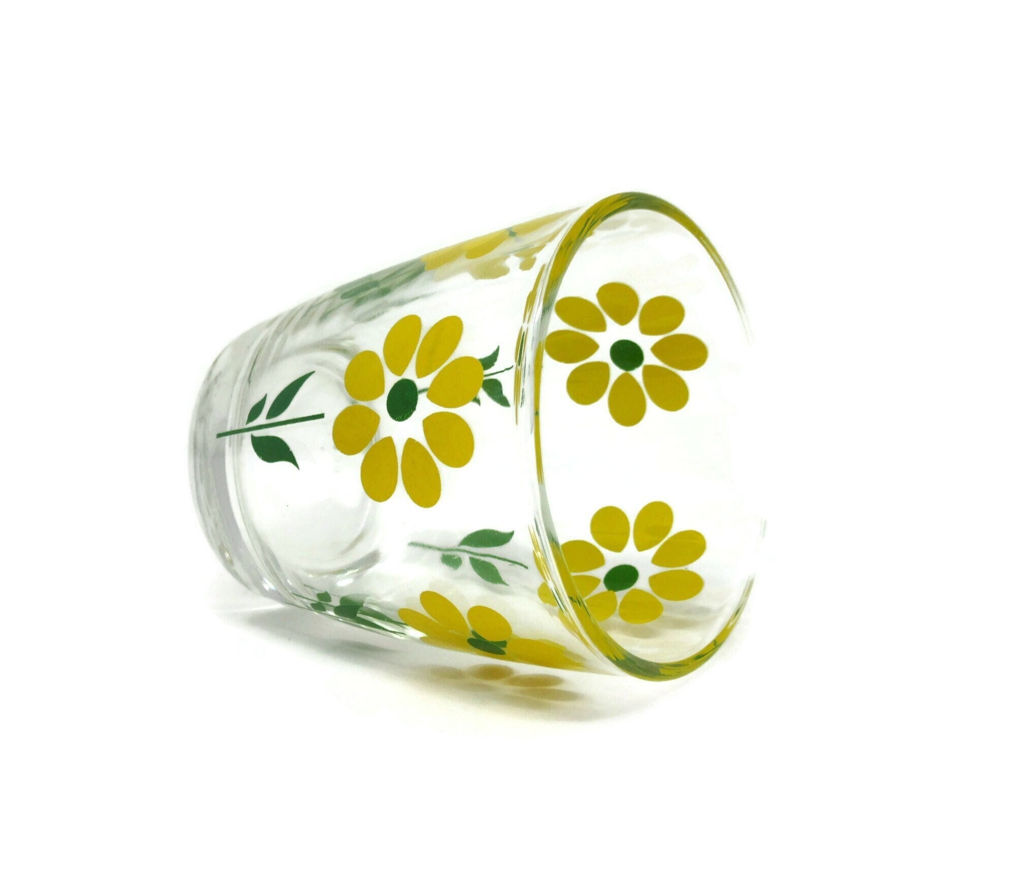 Vintage Hazel Atlas Sour Cream Glass With Blue Daisy Flower Stems