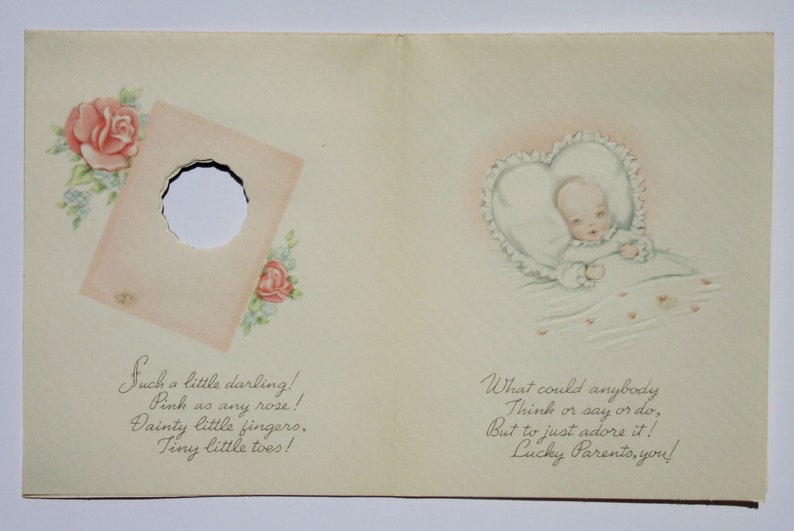 Vintage Newborn Baby Card Styled Like a Photo Album with Silver Embellished Cut-out Congratulations Card for New Parents Made in USA