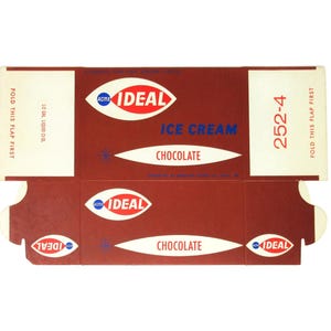 Vintage Unused Acme Ideal Chocolate Ice Cream Half Gallon Box With Retro Brown Blue and White Colors Mid-Century Home Decor Grocery Store