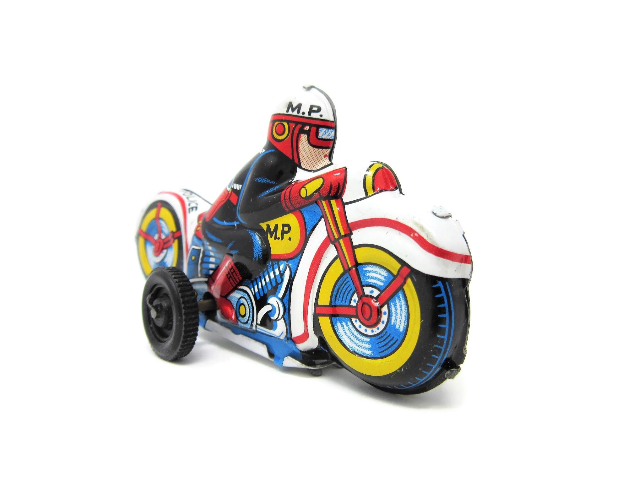 Vintage Metal Tin Litho Toy Military Police Motorcycle Friction