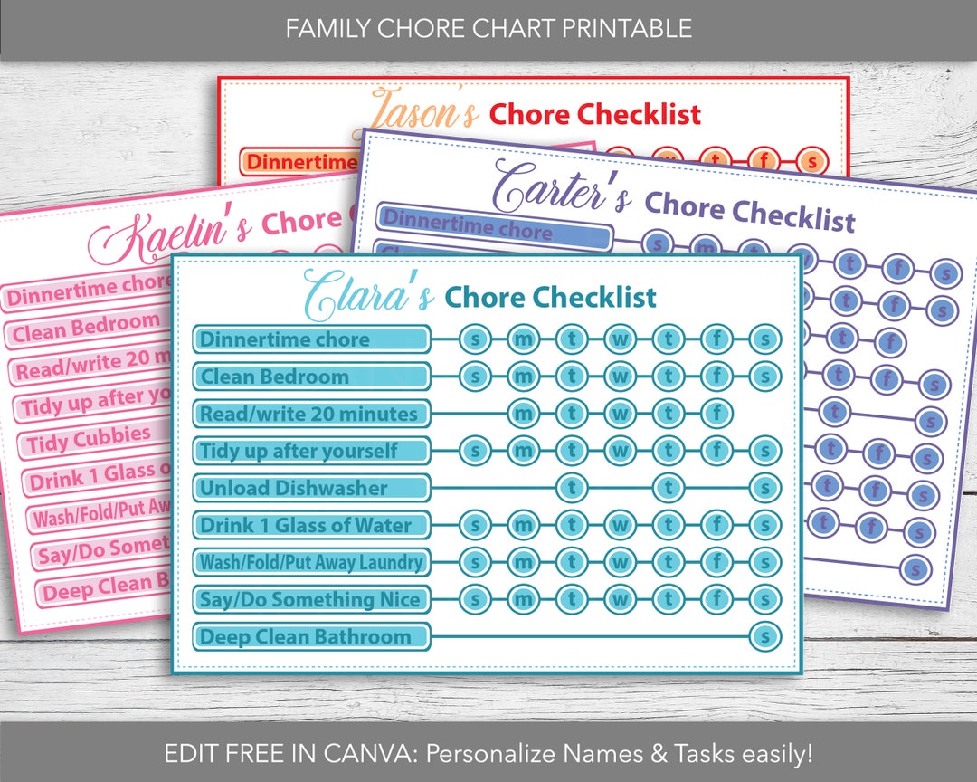 Custom Chore Chart for Kids, Printable Chore Chart Template, Family