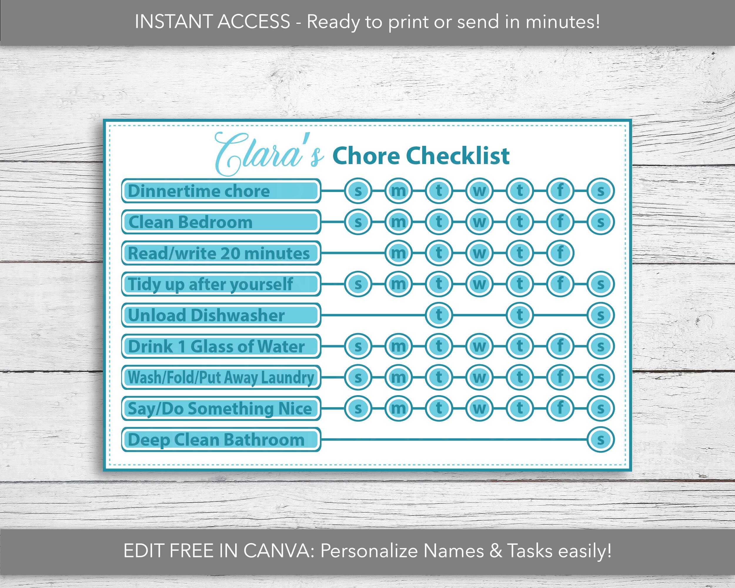 Custom Chore Chart for Kids, Printable Chore Chart Template, Family ...