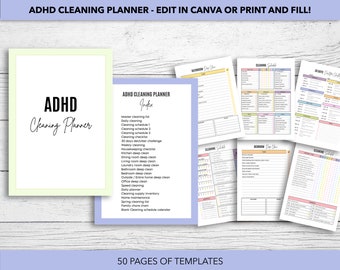 ADHD Planner, Editable in Canva, Printable ADHD Cleaning Checklist, Digital Download, Custom Chore Chart, Personalized ADHD Planner