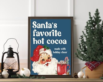 ホットココアバーサインデジタル、レトロなクリスマスデコレーション、サンタウォールアート、ホットチョコレートプリント、クリスマスパーティーデコレーション、ホリデーキッチンデコレーション