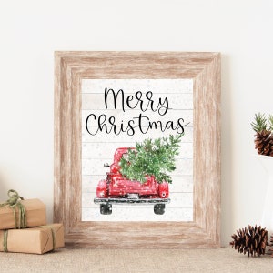 Merry Christmas Sign, Red Christmas Truck Sign, Christmas Wall Art, Rustic Christmas Sign, Farmhouse Christmas Wall Decor, Christmas Prints