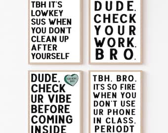 Middle School Classroom Decor Bundle, English Science Social Studies Math Class Posters, High School Teacher Wall Art, Funny Classroom Signs