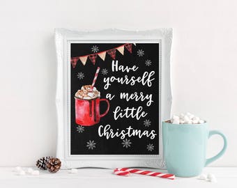 Hot Chocolate Prints, Christmas Party Decorations, Christmas Wall Art Printable, Digital Download Christmas Signs, Hot Cocoa Bar Decor