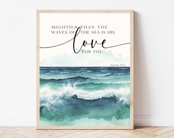 Ocean Nursery Decor, Mightier Than The Waves Of Sea, Beach Baby Room, Coastal Nursery Sign, Nautical Scripture, Bible Verse Nursery Wall Art