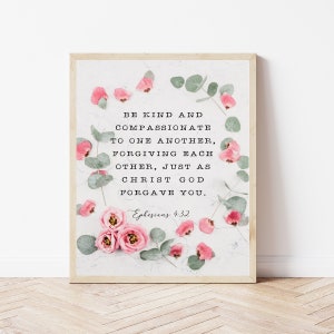 Ephesians 4:32, Be Kind To One Another, Bible Verse Wall Art Printable, Kind And Compassionate, Scripture Wall Art Kids, Nursery Bible Print