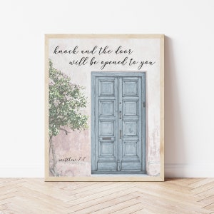 Bible Verse Wall Art, Knock And The Door Will Be Opened, Christian Prints, Matthew 7, Bible Quote Prints, Christian Home Decor Signs