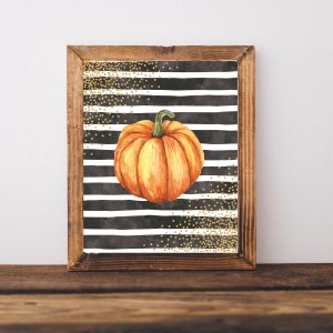 Pumpkin Print, Pumpkin Sign, Printable Wall Art, Fall Wall Art, Autumn Wall Decor, Black and White Stripes Sign, Halloween Wall Decor