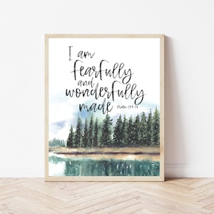 Psalm 139:14, Fearfully and Wonderfully Made, Bible Verse Nursery Wall Art, Scripture Baby Sign, Christian Wall Decor Kids, Playroom Prints