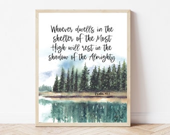 Psalm 91 Bible Verse Wall Art, Whoever Dwells In The Shelter, Mountain Bible Decor, Christian Painting, Religious Nursery Above Crib Sign