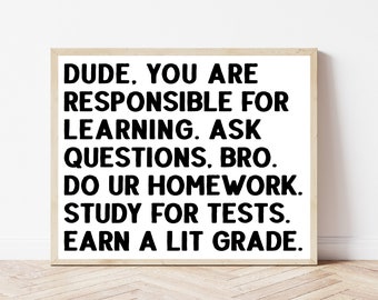 Classroom Rules Poster, Math Wall Art, Middle High School Sign, Science Classroom Decor, Algebra, STEM Print, Chemistry, English Teacher