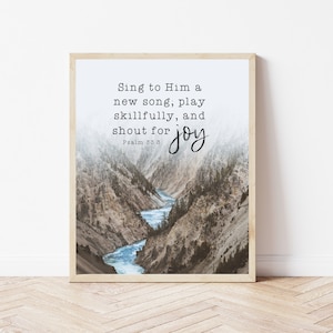 Psalm 33, Sing To Him A New Song, Mountain Bible Verse, Scripture Wall Decor Printable, Religious Nursery, Christian Music Wall Art