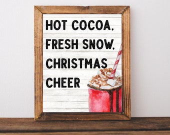 Hot Cocoa Bar Sign Print, Christmas Cheer Sign, Farmhouse Christmas Decor, Hot Chocolate Bar Decor, Winter Wall Decor, Christmas Wall Art