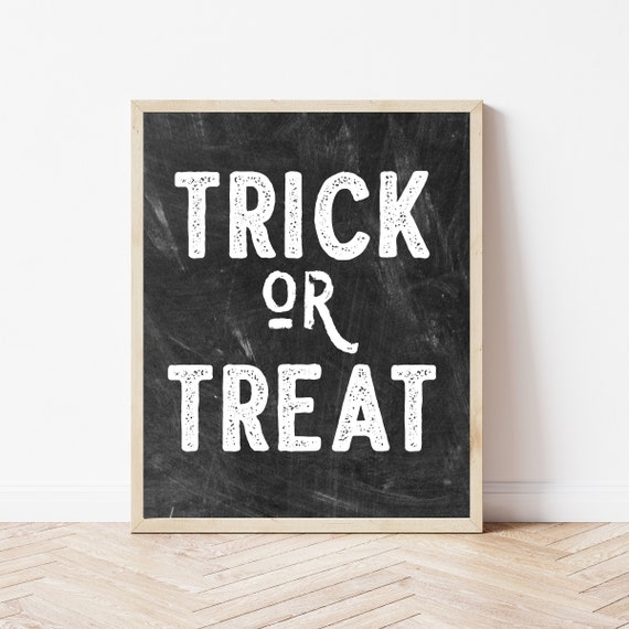 Trick Or Treat Sign, Halloween Prints, Black And White Fall Wall Art, Rustic Autumn Decor, Farmhouse Fall Sign, Spooky Decor, Fall Mantle