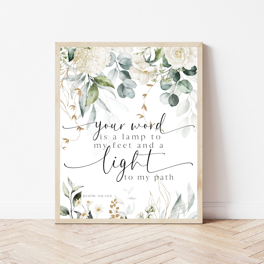 Psalm 119:105, Your Word is A Lamp Digital Bible Verse Wall Art Sign ...