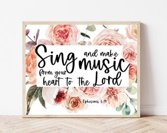 Bible Verse Wall Art, Music Room Decor, Church Wall Decor, Sunday School Prints, Christian Homeschool, Music Teacher Gift, Church Choir