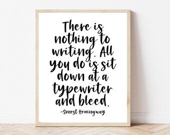 High School English Poster, English Teacher Decor, Ernest Hemingway Poster Print, Writing Classroom Decor, Black White Classroom Wall Art