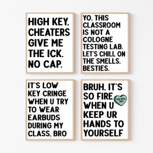 High School Math Science English History Classroom Signs Printable Set, Gen Z Slang, 4th 5th 6th 7th 8th Grade Teacher Class Decor Bundle