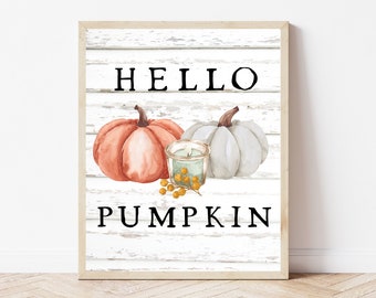 Znak Hello Pumpkin, Dekoracja jesienna Farmhouse, Sztuka ścienna jesienna, Sztuka ścienna jesienna, Wydruki jesienne, Dekoracja ścienna jesienna, Znak jesienny Farmhouse do wydrukowania