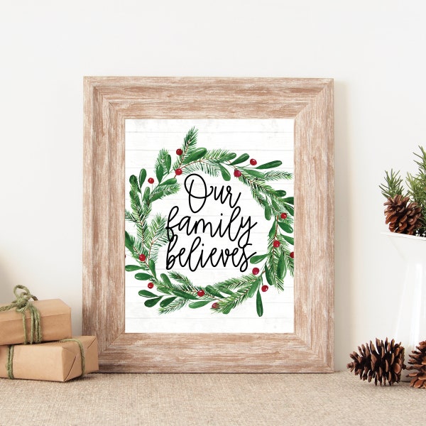 Santa Claus Wall Art, Christmas Mantel Decor, We Believe In Santa, Christmas Entryway, St Nick Sign, Reindeer Print, Christmas Magic