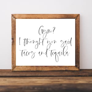 Fitness Wall Art, Gym Wall Decor, Funny Gym Quotes, At Home Gym Decor, Fitness Printable, Gym Tacos Tequila, Gym Wall Art