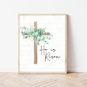 Easter Wall Art, He Is Risen, Christian Easter Decor, Religious Easter Print, Church Wall Decorations, Rustic Easter Sign, Spring Wall Art