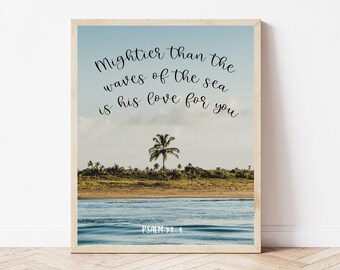 Christian Nursery Wall Art, Psalm 93:4, Ocean Bible Verse Prints, Mightier Than The Waves Printable, Scripture Bedroom, Over The Bed Sign