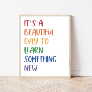 Rainbow Classroom Wall Art, It&#39;s A Beautiful Day To Learn, Coloful Classroom Decor, Rainbow Teacher Gift, Elementary Teacher, 2nd Grade