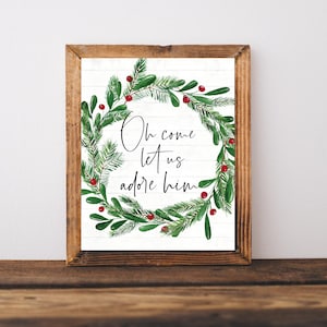Oh Come Let Us Adore Him Sign,Christian Christmas Sign,Christmas Printables,Christmas Wall Decor,Farmhouse Christmas Sign,Christmas Wall Art