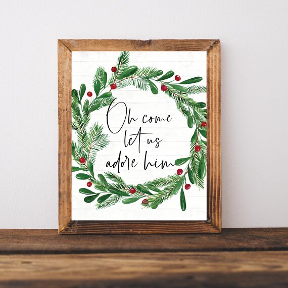 Oh Come Let Us Adore Him Sign,Christian Christmas Sign,Christmas Printables,Christmas Wall Decor,Farmhouse Christmas Sign,Christmas Wall Art