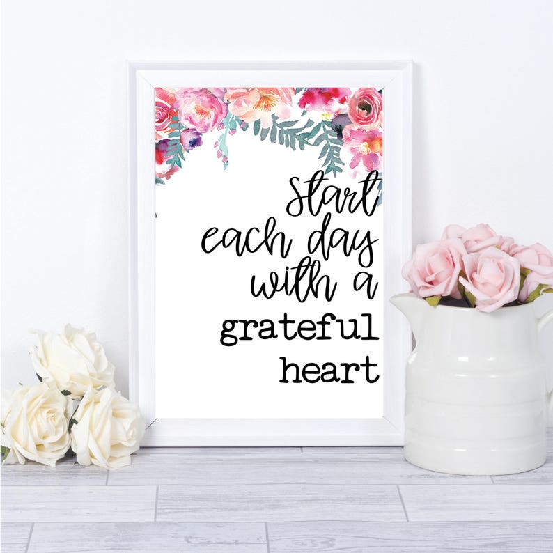 Start Each Day With A Grateful Heart Sign Inspirational Wall Etsy