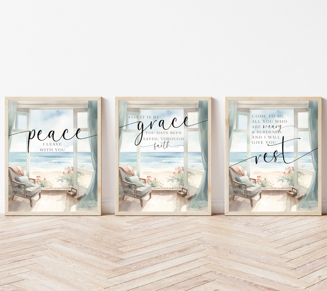 Bible Verse Wall Art Set of 3, Scripture Decor Bundle, Christian Prints ...