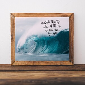 Bible Verse Wall Art, Christian Beach House Decor, Mightier Than The Waves, Psalm 93:4, Ocean Scripture Printable, Crashing Wave Photo Print