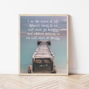 Bible Verse Kitchen, John 6:35, I Am The Bread Of Life, Christian Kitchen Signs, Bible Verses Dining Room, Religious Wall Art Prints