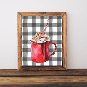 Hot Cocoa Bar Sign Printable, Farmhouse Christmas Decor, Rustic Christmas Sign, Hot Chocolate Bar Decor, Buffalo Plaid Christmas Signs