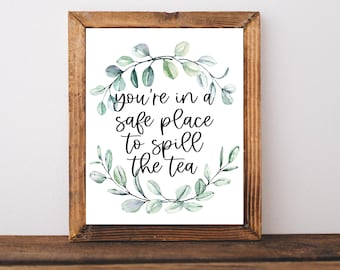 Derrame el signo del té, regalos de terapeuta, regalos de consejero escolar, regalo de consejero, arte de pared de consejero, regalos de terapeuta familiar, decoración de pared de consejero