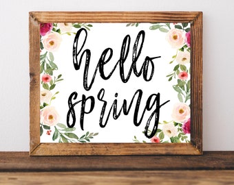 Spring Wall Decor, Printable Wall Art, Farmhouse Spring Prints, Farmhouse Signs Spring, Hello Spring Sign, Flowers Prints