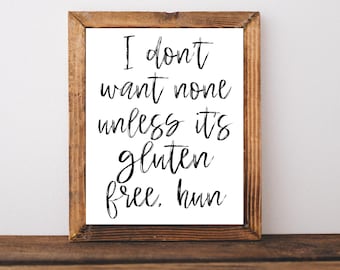 Gluten Free Sign, Celiac Disease, Funny Gluten Free, Paleo Diet, Gluten Free Poster, Healthy Eating, Restaurant Sign, Weight Loss Printable