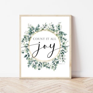 Count It All Joy Bible Verse Wall Art, James 1:2 Print, Christian Mom Gift, Church Scripture Poster, Christian Office Decor, Bible Study