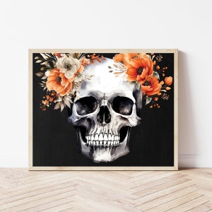 Arte espeluznante de la pared de Halloween, decoración del cráneo del dormitorio en casa, impresión de otoño cambiante, signo de esqueleto, decoraciones de fiesta de Halloween imprimibles, descarga de otoño